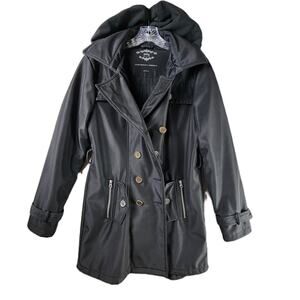 Sebby Collection Hooded Waterproof Trench Coat Women Large Black Double Breasted